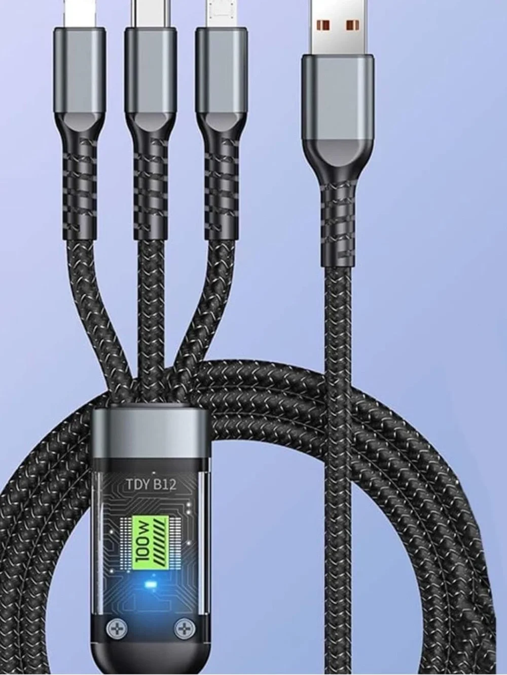 3-in-1 100W Super Fast Charging Multi-Connector Cable - Black